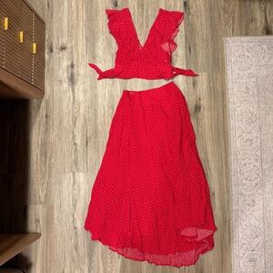 FREE PEOPLE Red Polka Dot Two-Piece Skirt Set